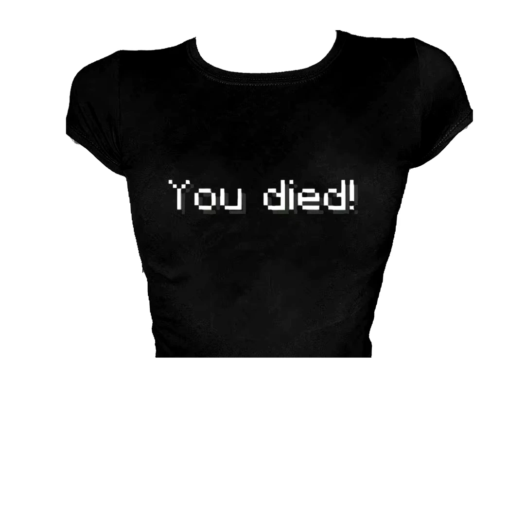 90er Jahre Vintage Grunge Kurzarm T-Shirts Y2K Grafikdruck T-Shirts Damen Streetwear Emo Mädchen Ästhetische Harajuku Gothic Crop Tops