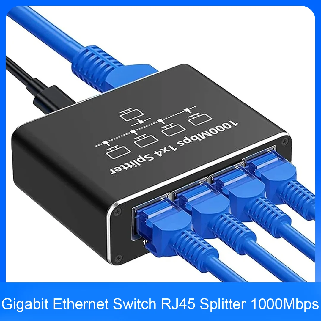 Gigabit Ethernet Switch 1000Mbps, RJ45 LAN Splitter Extension Adapter, Plug and Play for PC Laptop TV Box Router Home Office
