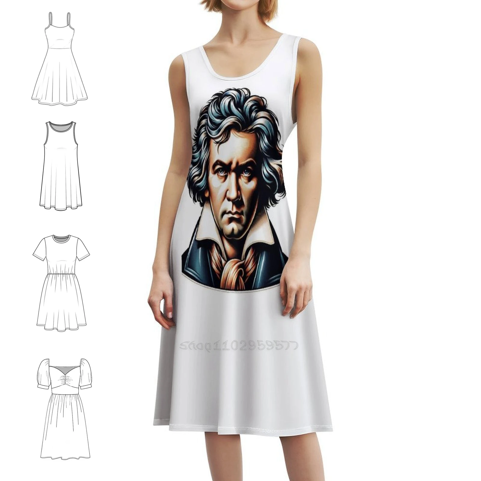 فستان لودفيغ فان بيتهوفن البوهيمي العتيق بأكمام منتفخة أو خيارات بلا أكمام للنساء فستان لودفيج فان بيتهوفن الملطخ #1