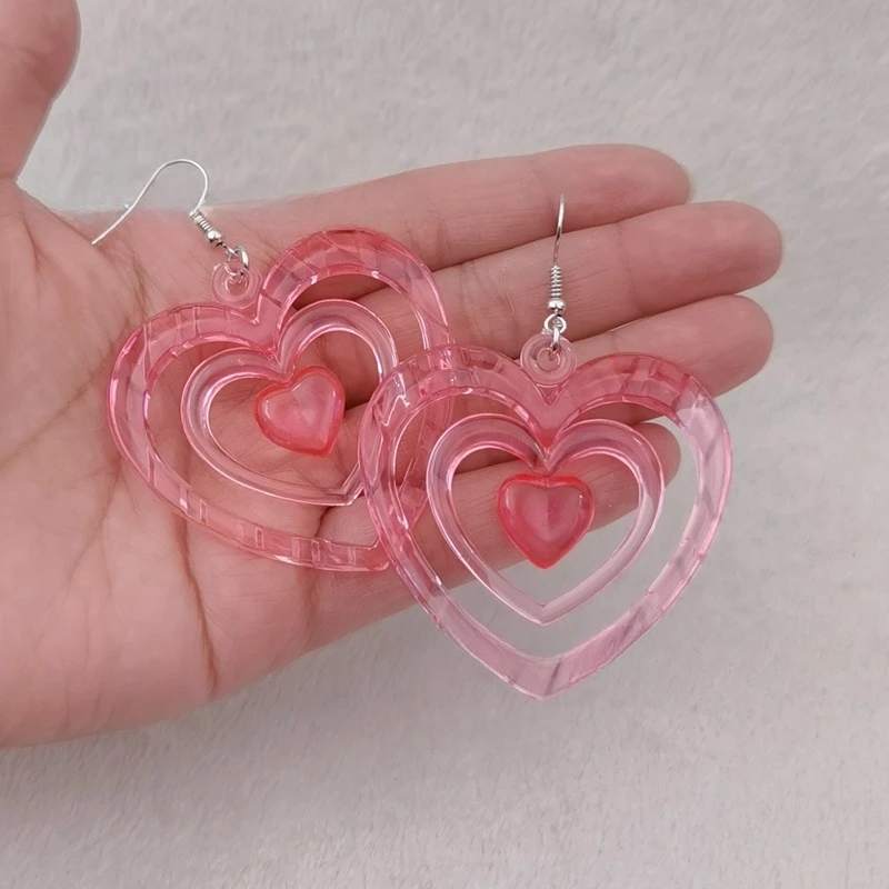 

New Fashion Colorful Hollow Heart Earrings Acrylic Heart To Heart Girl Heart Pink Lovely Heart Shaped Earrings for Women Jewelry