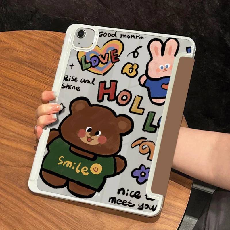 Capa destacável para iPad, Cartoon Bear Bunny Tablet Capa, 9.7 ", Mini6, 8.3 Pro, 11, 2nd, 3rd, 4th, 10th Generation, 10th Generation