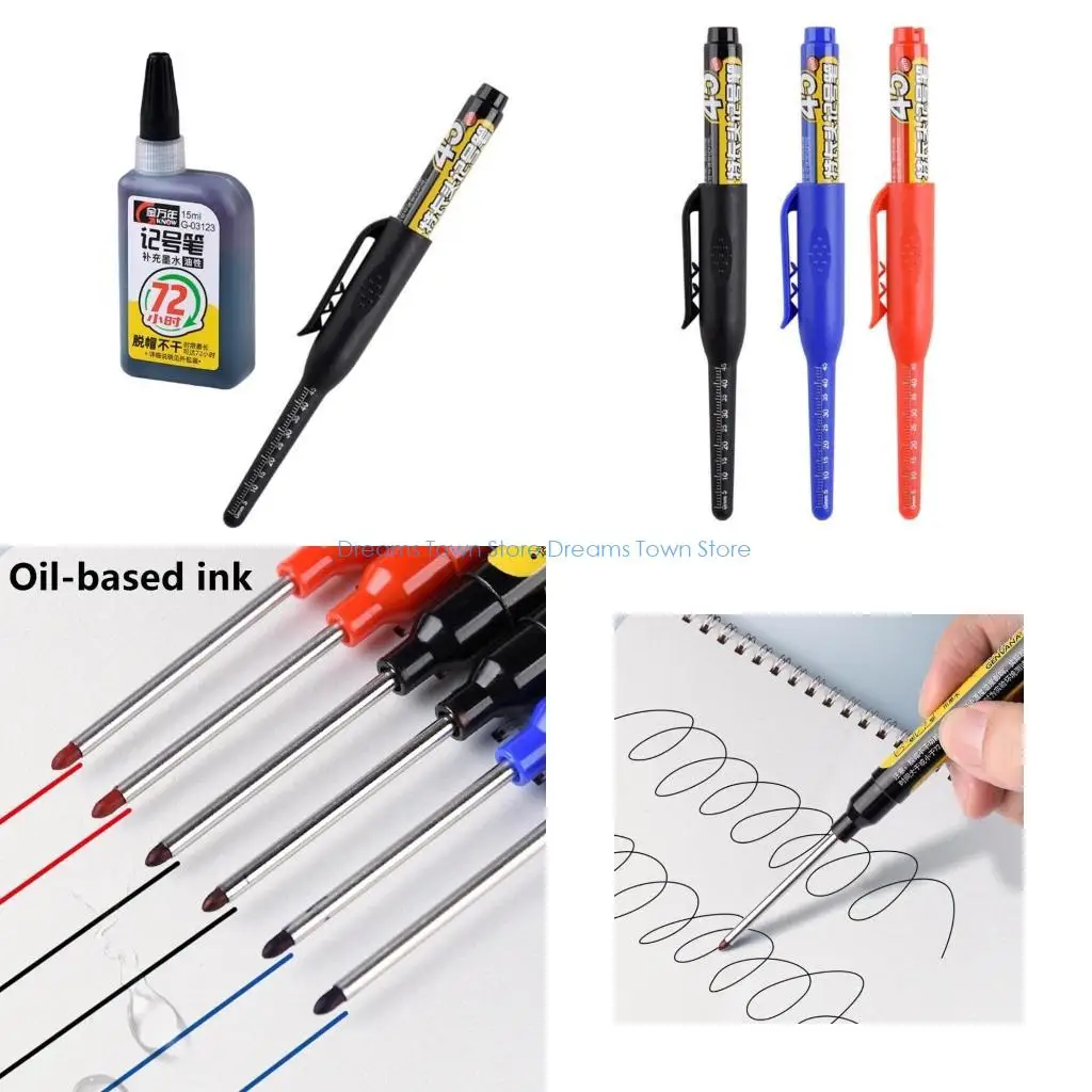 

HX6A Deep Hole Carpenter Marker 45mm Long Tip Carpenter Marker with Scales Long Tip Deep Hole Marker Pen for Woodworking