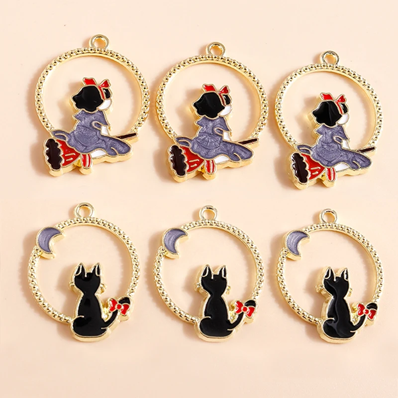 Leslie 10 Stück Emaille-Anhänger mit schwarzer Katze für DIY-Schmuckherstellung, Zubehör, Ohrringe, Halskette, Anhänger, handgefertigtes Handwerk – Detail 1