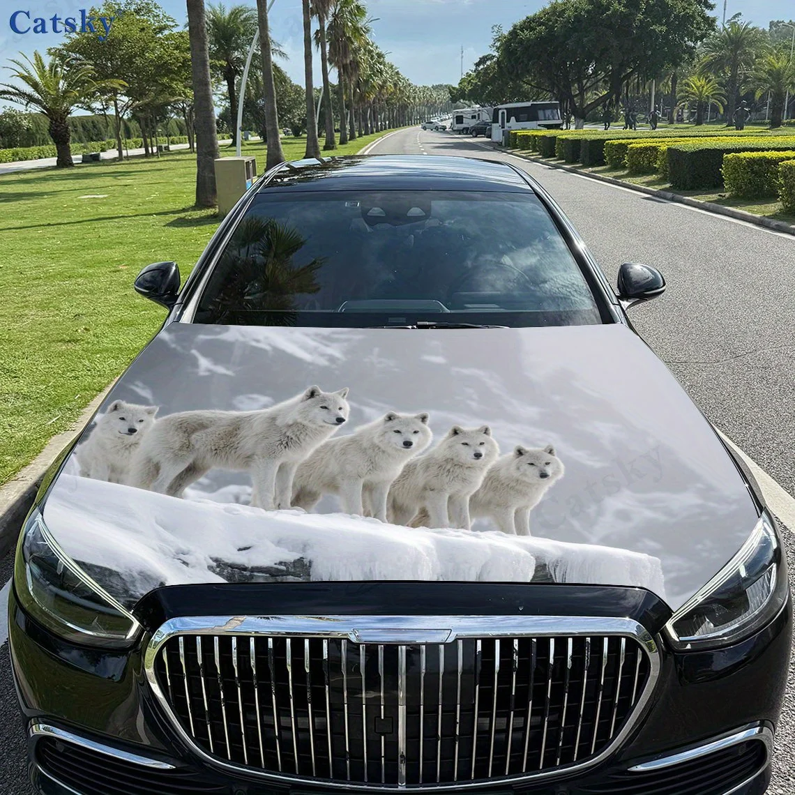 

Snow White Wolf Pattern Car Hood Film Self-adhesive Sticker Waterproof And Scratch Resistant, Suitable For Most Vehicles, Decora