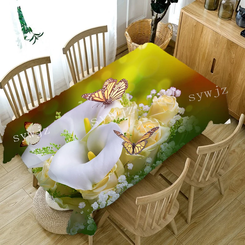 Modern Fashion 3D Pearl Flower Butterfly Tablecloth Home Dinner Table Decoration Wedding Festive Party Rectangle Tablecloth