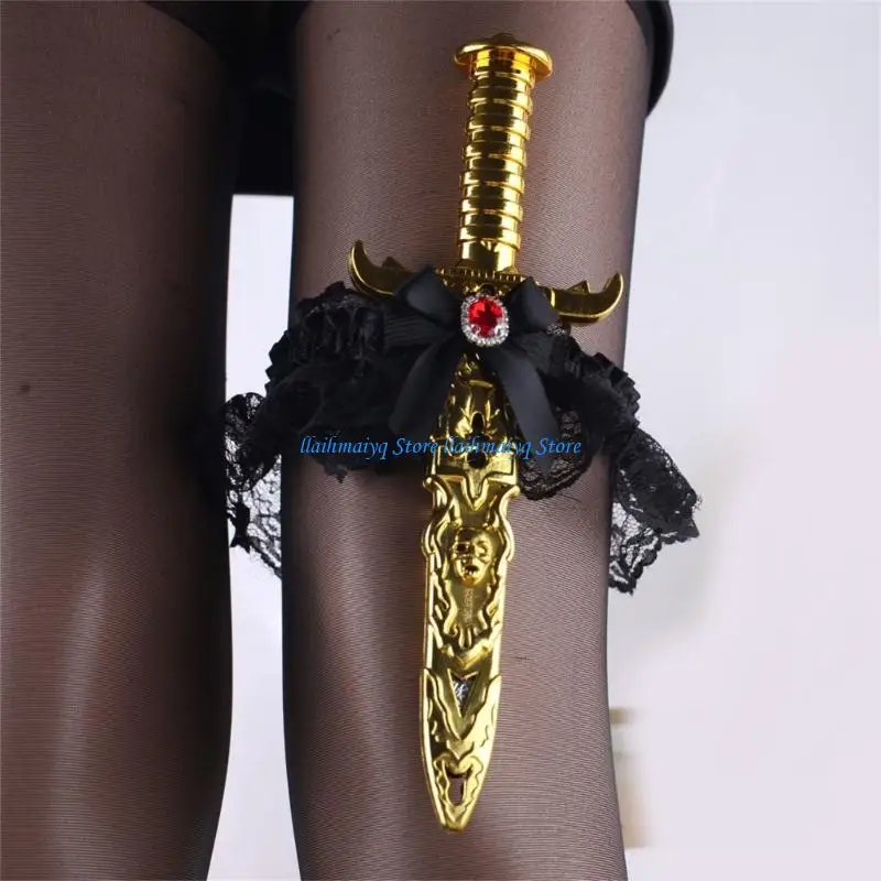 573B Pirate Swords with Lace Bows Pirate Costume Toy Daggers with Thigh Garter Leg Rings Swords Leg for Halloween