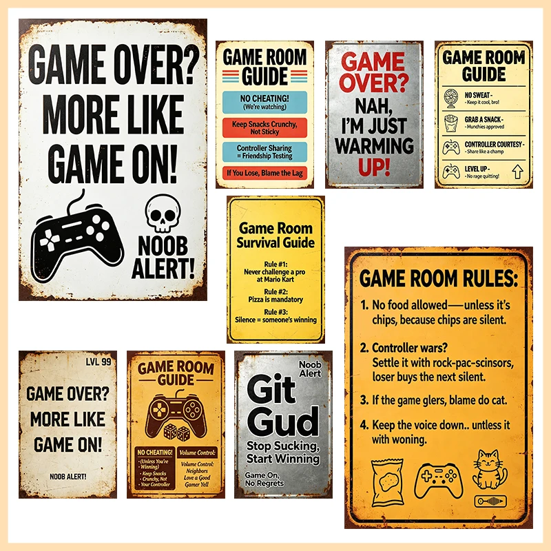 Funny Retro Game Room Metal Tin Sign, Vintage Video Game Slogan Wall Art Decor for Man Cave Boys Room Arcade Style Home Decor