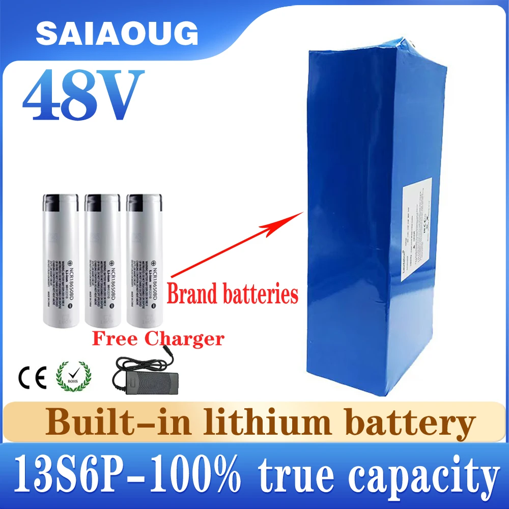 

SAIAOUG 48V 20ah 30ah 50ah 150ah литиевая батарея электрического велосипеда 13S6P 18650 250W 1000W 2000W, с 50ABMS и быстрой зарядкой