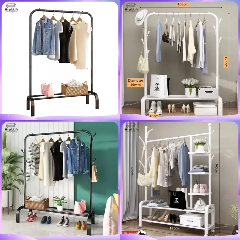 Stainless Steel Coat Rack Stand Free Standing Hall Tree with Shoe Storage Hat Hooks Luggage Hanger Organizer for Entryway