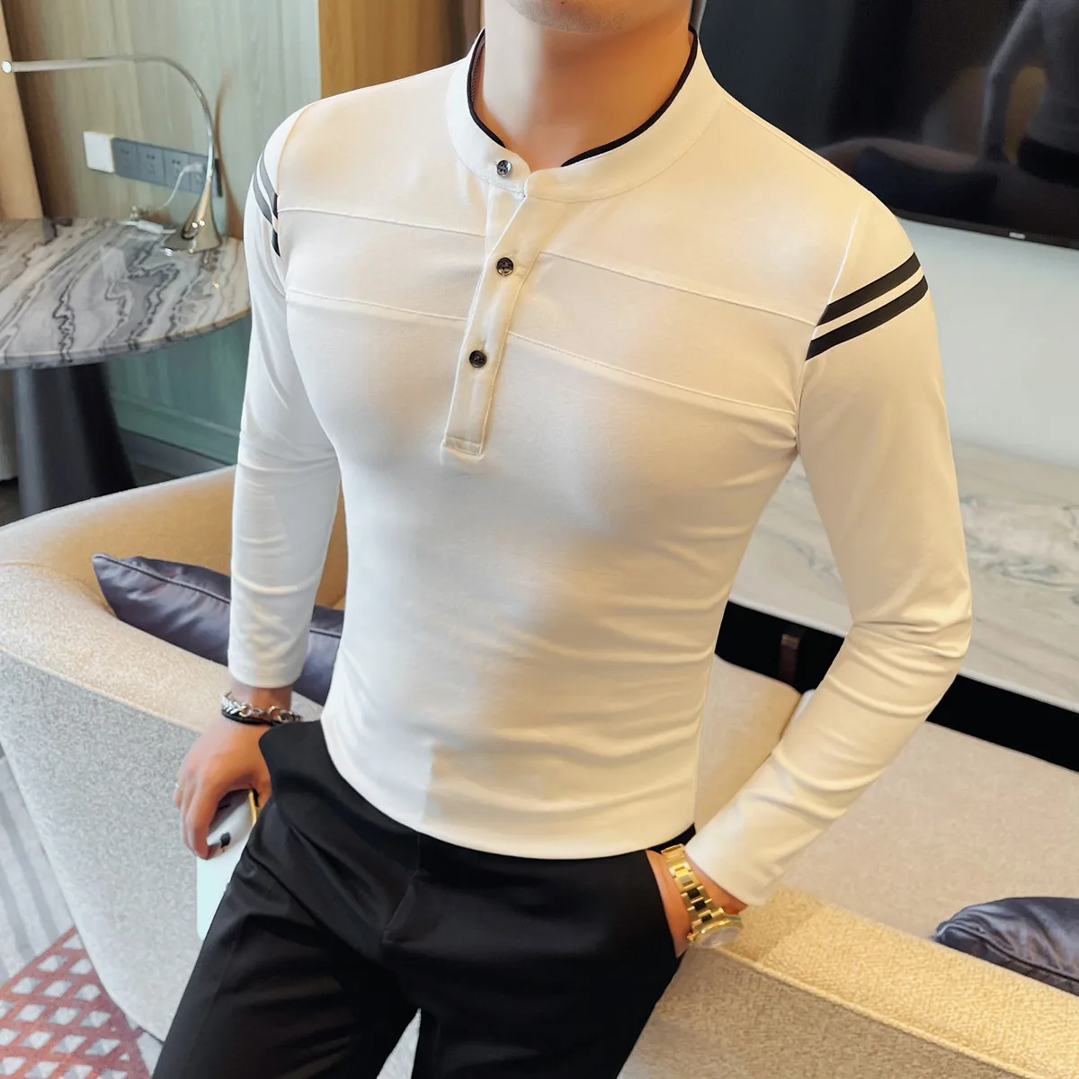 

Новое поступление, осенне-зимняя мужская облегающая футболка с длинными рукавами, эластичная ткань, однотонный базовый слой с круглым вырезом, 92% хлопок