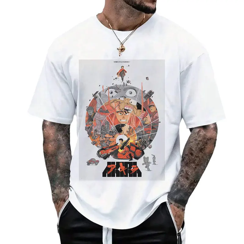 Akira Cyberpunk City Explosion Gift T‑Shirt Katsuhiro Otomo Retro Manga Shotaro Kaneda Neo‑Tokyo Anime Print Short Sleeve Tops