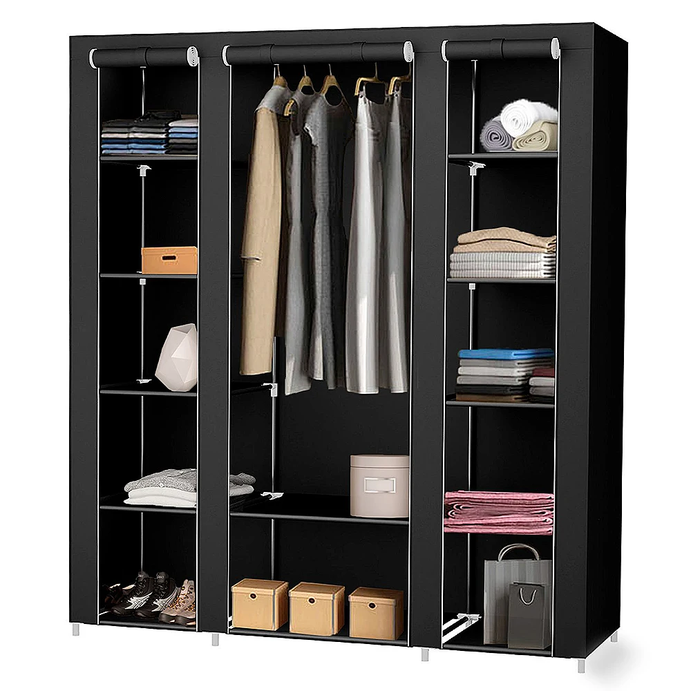 Image of 12-Fächer-Kleiderschrank aus Vliesstoff – Aufbewahrungsschrank – für Schlafzimmer, Ankleidezimmer – 150 x 45 cm x cm – Schwarz