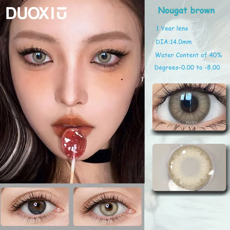 DuoXiu 1Pair Color Contacts Lenses Myopic Prescription-0.00to-8.00 Gray Beauty Pupils Big Eyes Colored Makeup Lens Fast Delivery