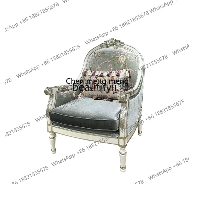 ss8350 French solid wood leisure chair, European fabric sofa balcony single seat fashion chair