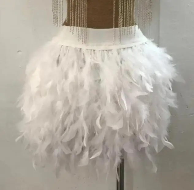 

Nightclube Dance Feather Skirt Women Short Hairy Performance Stage White