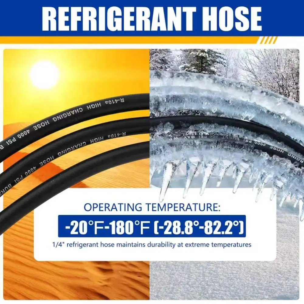 Rubber Charging Hose Set Fluoridation Detection SAE Standard Refrigerant Charging Hoses Fluorinated Tubes 4000psi Burst Pressure