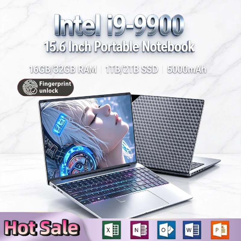 Intel Core i9 9900 15.6 Inch Laptop 8C 16T 5.0GHz Fingerprint Backlit Keyboard Ultra Slim High Performance Pro Unit