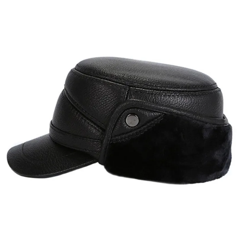 

Зимняя мужская теплая шапка из натуральной кожи, военные шапки, толстая термошапка из овчины, мужские плоские кепки, шляпа для папы