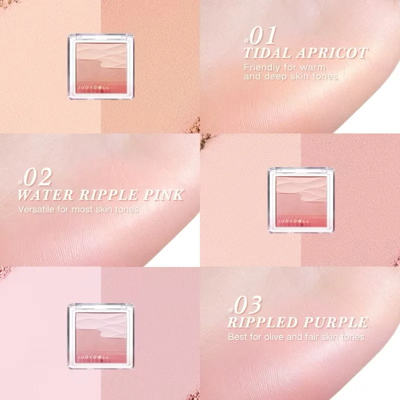 Judydoll Dual Tone Acqua Finitura satinata Modello onda trasparente Blush Palette Cosmetico Bellezza Acqua in polvere Blush Palette per trucco