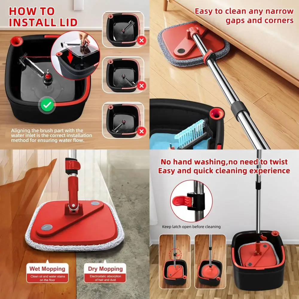 

Microfiber Spin Mop with Bucket, 2 Washable Pads, Dual Water System, 360° Swivel Head for Home Floor Cleaning