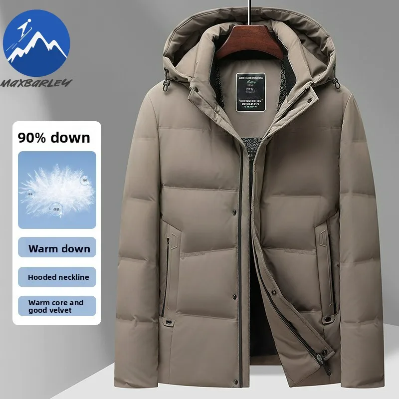 

Maxbarley Mens Down Jacket Comfortable Hooded Outdoor Work Windproof Warm Parka Fashion Urban Style Lightweight Winter Down Coat