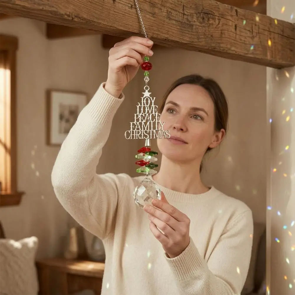 Unique Christmas Present for Her Christmas Tree Sun Ornament Faux Rainbow Maker Glitter Glass Hanging Decoration for Holiday