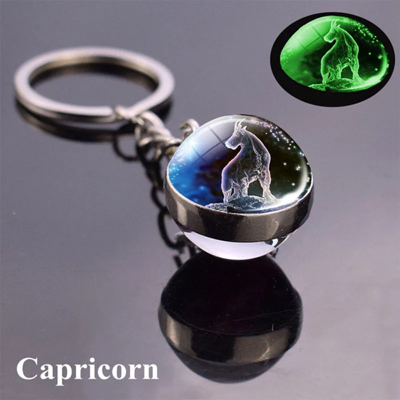 12 Constellation Luminous Keychain Glass Ball Pendant Keyring Glowing in the Dark Key Chain Men Women and Children Birthday Gift