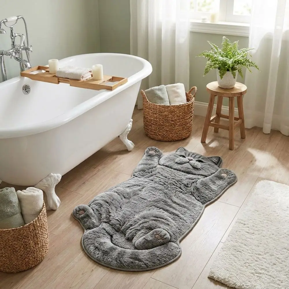 Soft 2D Cat-Shaped Area Rug Non-Slip Easy to Clean Home Decor Carpet Anti-fouling Cartoon Carpet Bedrooms
