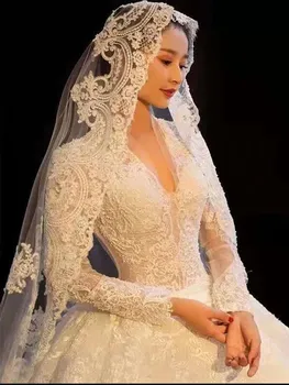 Mantilla dantel düğün duvağı ile gizli tarak katedral uzunluğu gelin peçe 1 katmanlı kafa peçe Velo De Novia