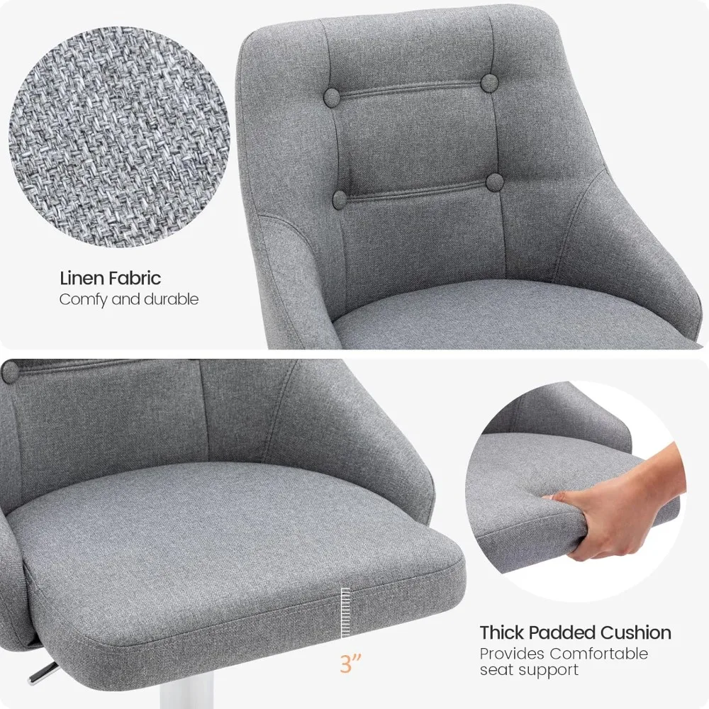 مقعد بار دوار مع مسند ظهر، مقعد معنقدة من القماش قابل للتعديل، كرسي منجد بارتفاع مضاد للمطبخ #4