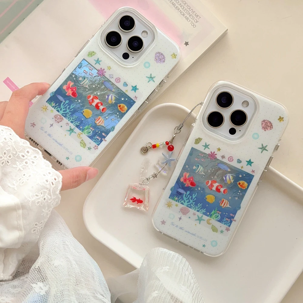 Niedliche koreanische blaue Ozean-rote Karpfenfisch-Handyhülle für iPhone 14 15 16 17 Pro Max 13 15pro, weiche, stoßfeste Abdeckung für iPhone 16 Hülle – Detail 10