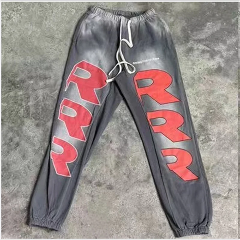 High Street Loose Casual Drawstring Sweatpants Men Women 1:1 High Quality Drawstring RRR123 Jogger Long Pants With Tags