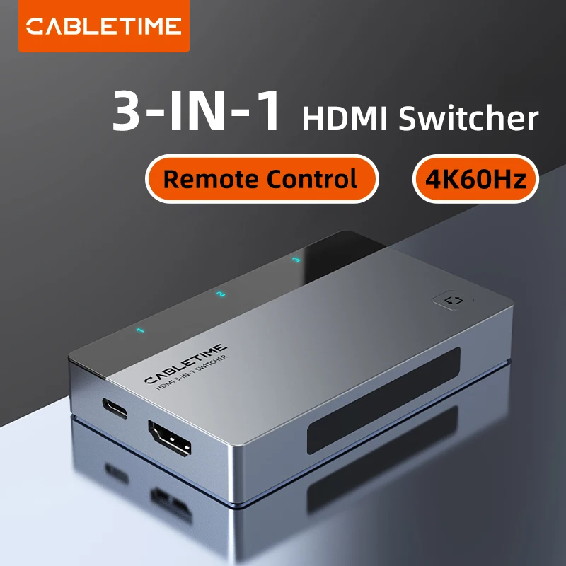CABLETIME 3 في 1 HDMI Switcher 4K 60 هرتز HDMI Splitter لـ HDTV Xiaomi Mi Box PS5 3 في 1 مخرج HDMI Switch لأجهزة الكمبيوتر المحمول Macbook