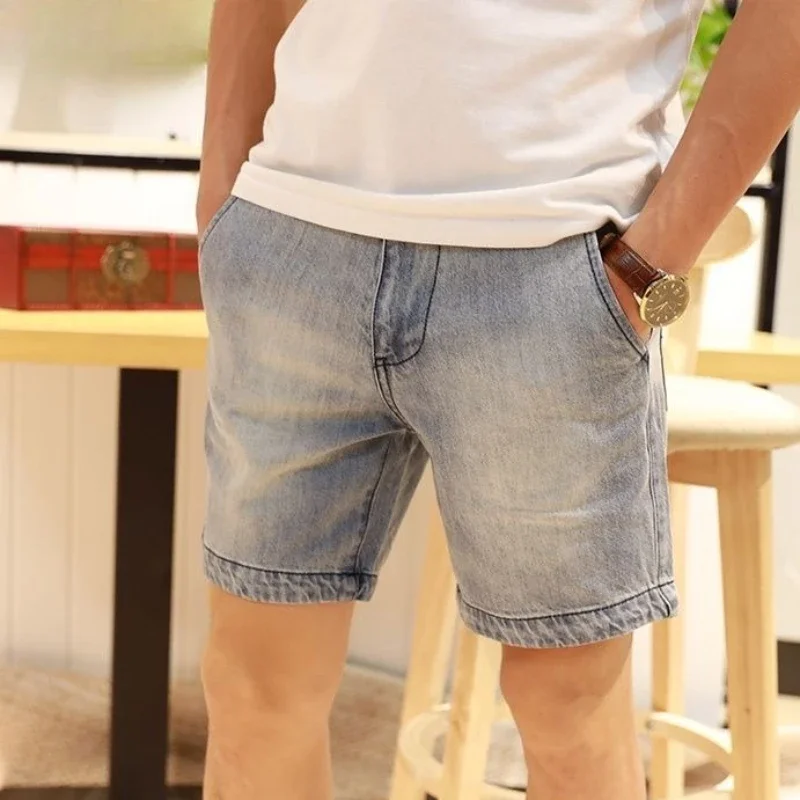 

Man Denim Shorts Slim with Pockets Skinny Popular Original Designer Cut Stretchable Wih Zipper Cowboy Short Jeans Pants for Men