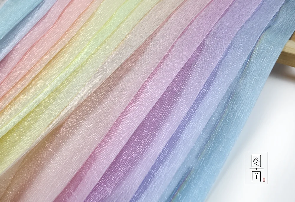 Designer Cloth Gradient Digital Printing Hanfu Fabric Bark Wrinkle Antique Chinese Traditional Han Clothing Pleated Skirt Fabric