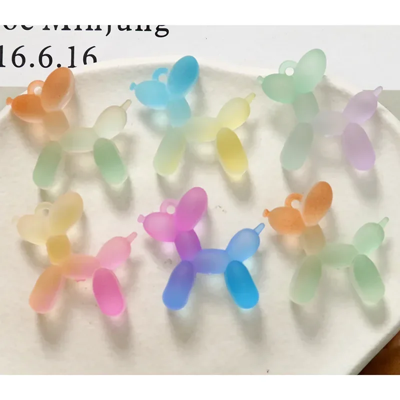 5pcs Dreamy Color Gradient 3d Frosted Balloon Dog Charms Diy Findings Keychain Bracelets Pendant for Jewelry Making