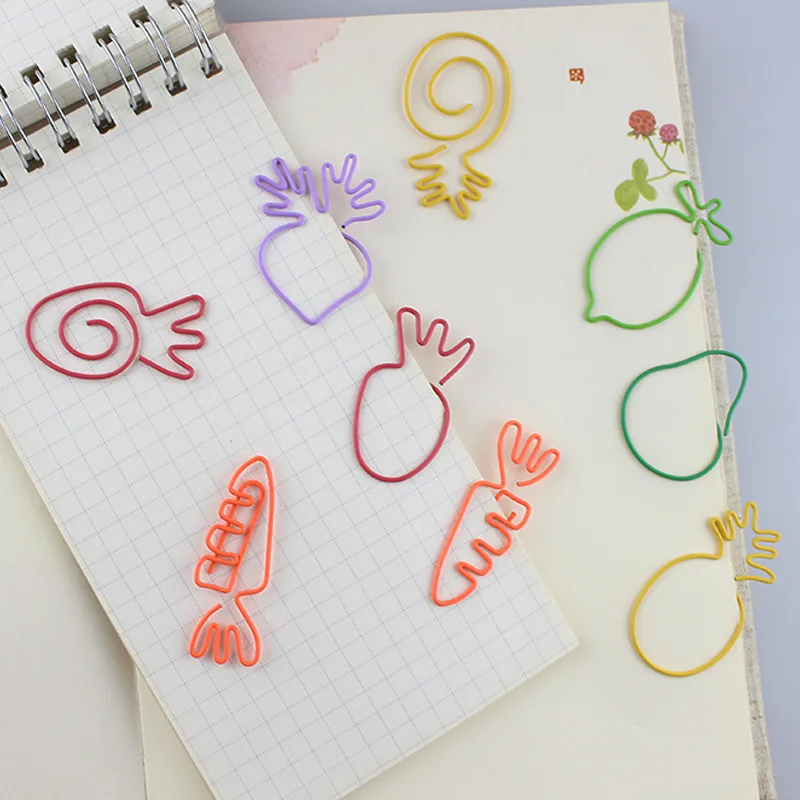 30pcs Cute Metal Carrot Lemon Paper Clips Binder Clips Bookmarks Tickets Photo Clamp Patchwork Clips Office Binding Supplies