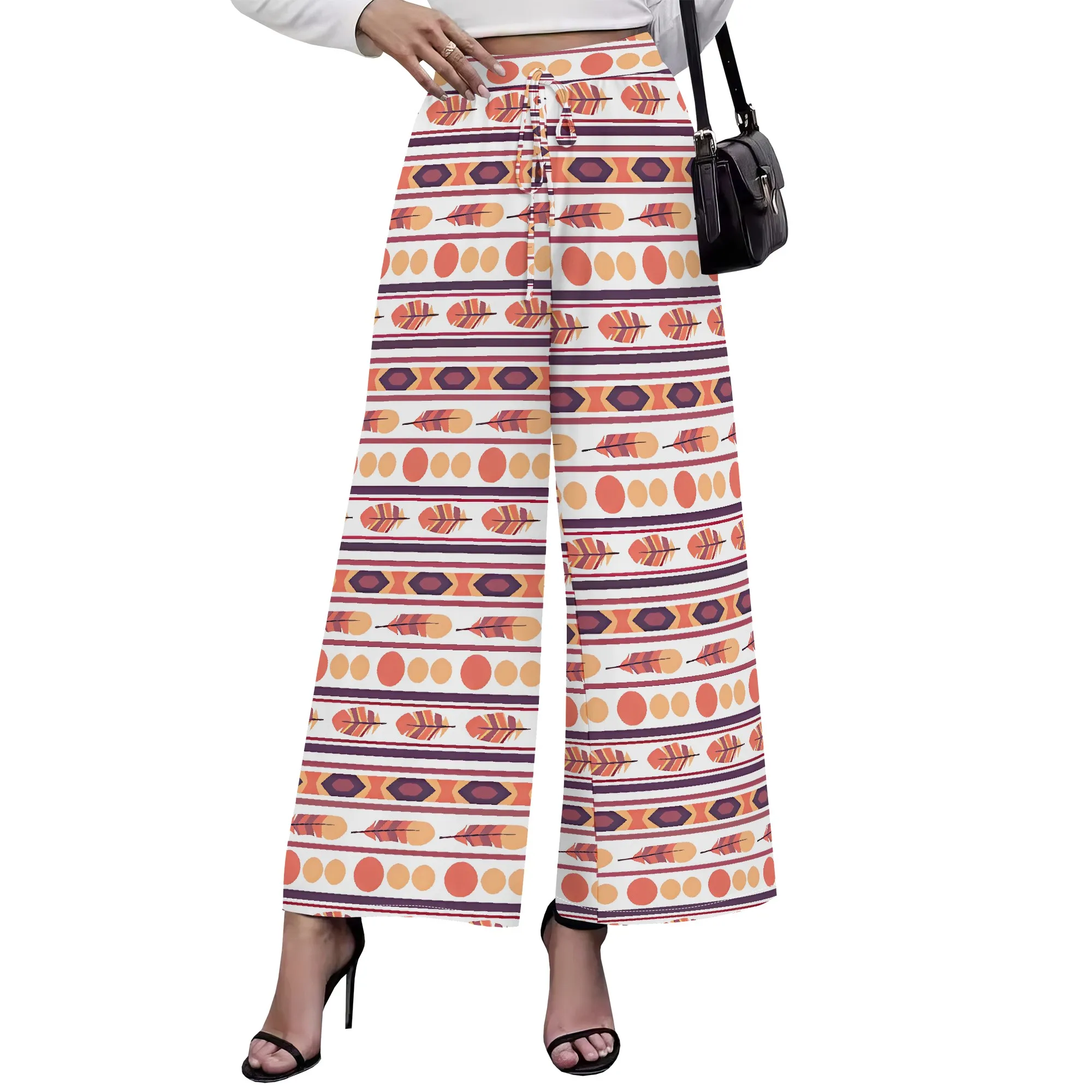 Dames 2025, lente/zomer nieuwe stijl Boheemse aangepaste hoge taille retro trendy casual strand afslankende wijde pijpen broek lange broek