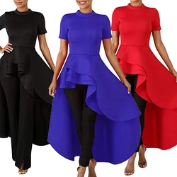 Women's Short Sleeve Ruffles Peplum Dress Irregular Long Robe Fashion Evening Party Club Dinner Female African Style Dress