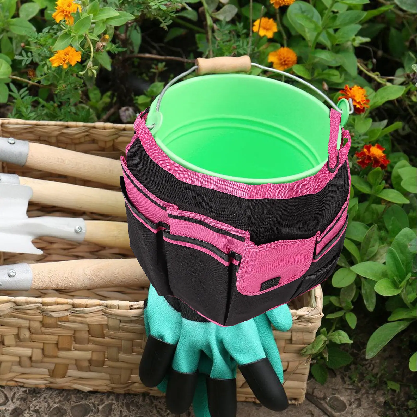 

Garden Tool Tote Bag Oxford Cloth Large Capacity Gardening Bag Multi Pocket Tool Organizer Bucket for Yard Lawn Storage