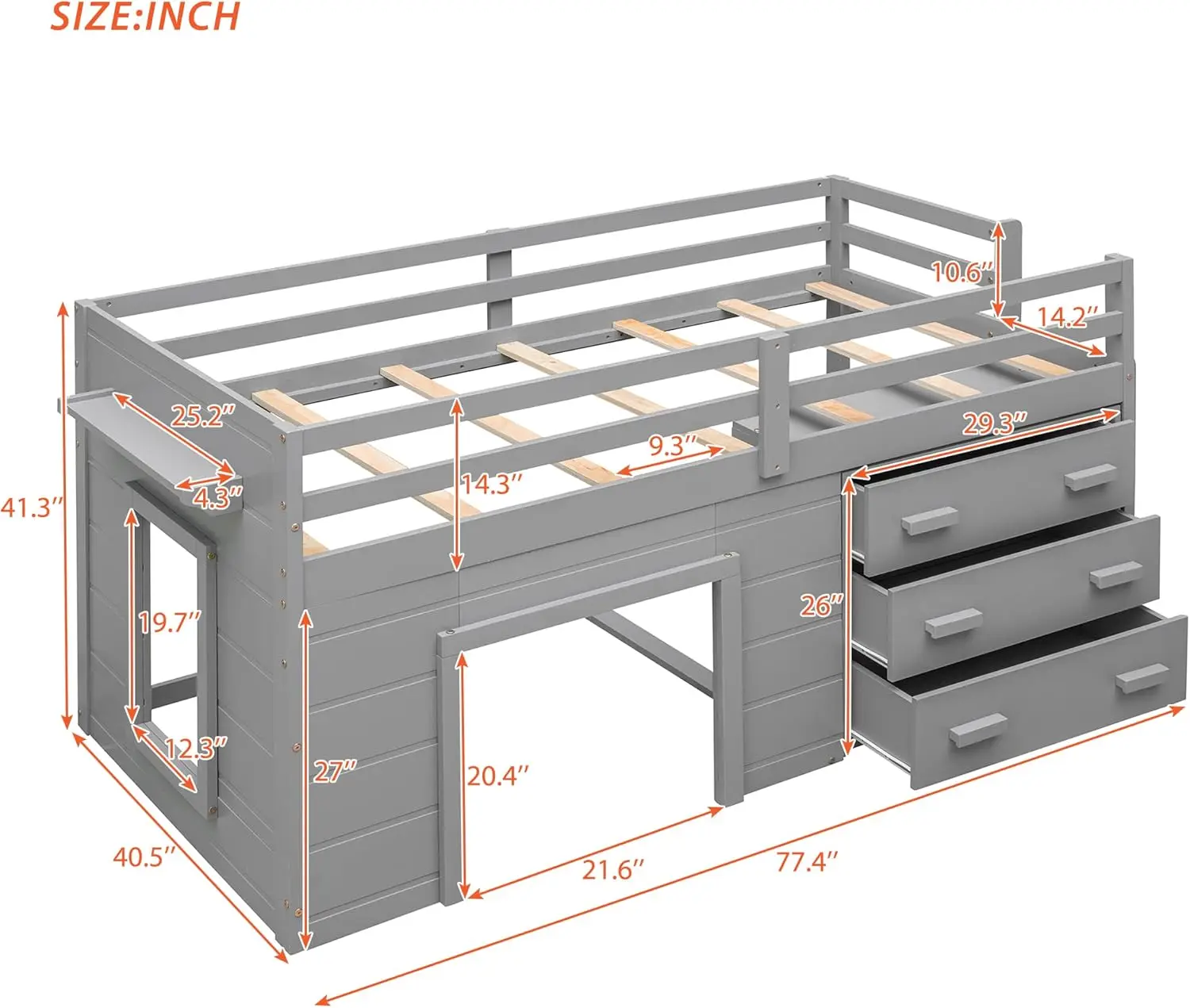 Harper & Bright Designs Low Loft Beds With Storage Drawers, Wooden Twin Loft Bed With Cabinet And Bedside Tray, Kids Loft Bed