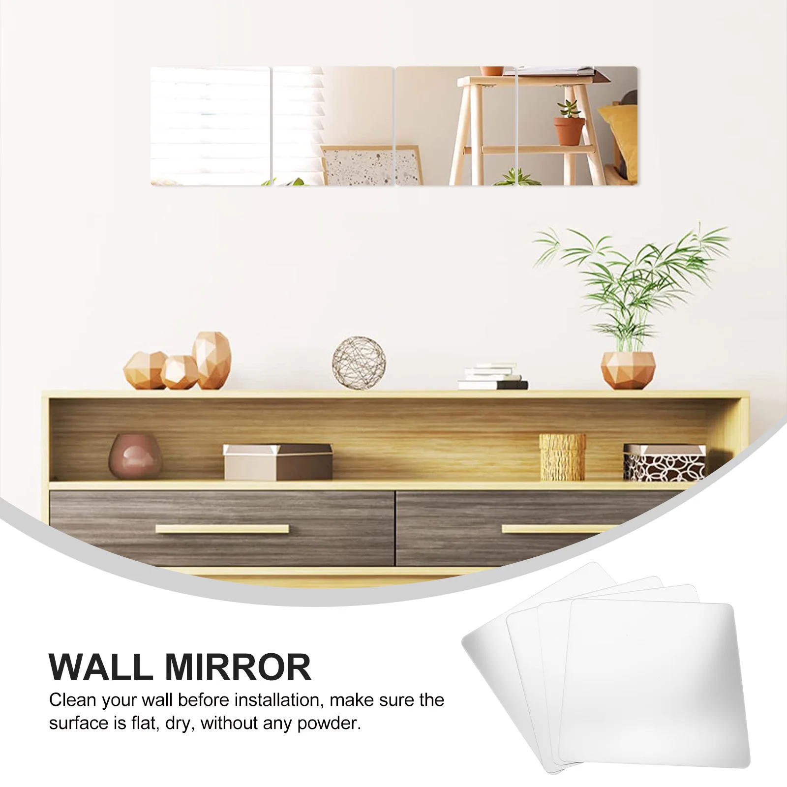 

4 Pcs Self-adhesive Mirror Stickers Double-sided Wall Dormitory Mirrors Polystyrene for Bathroom