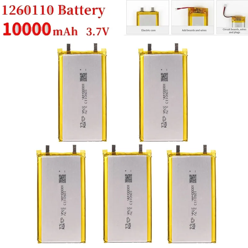 1260110 3.7V 10000mAh Rechargeable Lithium Polymer Battery Li-Po for Toy Power Bank GPS Laptop Camping Lights Diy Real Capacity