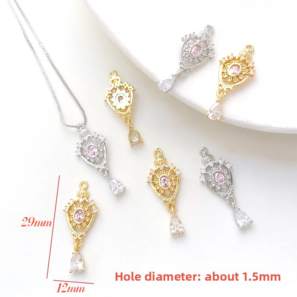 3 PCS Brass plated with genuine gold inlaid zircon Hollow out retro water droplet pendant DIY jewelry making accessory materials