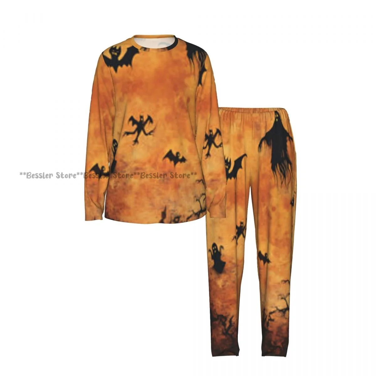 2 Piece Loungewear Women Pajama Sets Ghostly Figures Soft Homewear Sleepwear Long Sleeve Nightwear