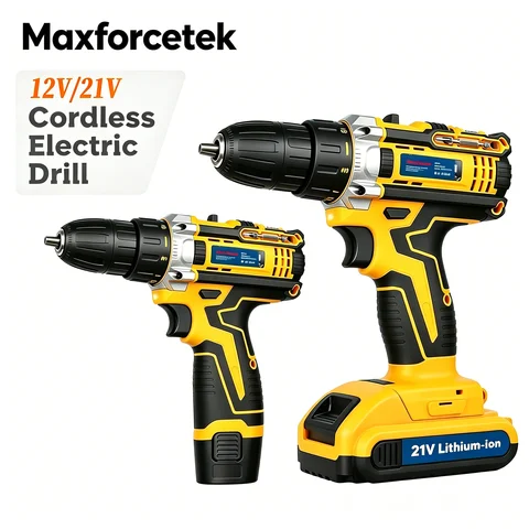 21V Power Tool High Torque Electric Hand Drill Electric Impact Drill Cordless Drill Impact Driver Screwdriver Lithium-Ion 2 Batteries Charger Variable Speed Drilling Tool Household DIY Construction Repair