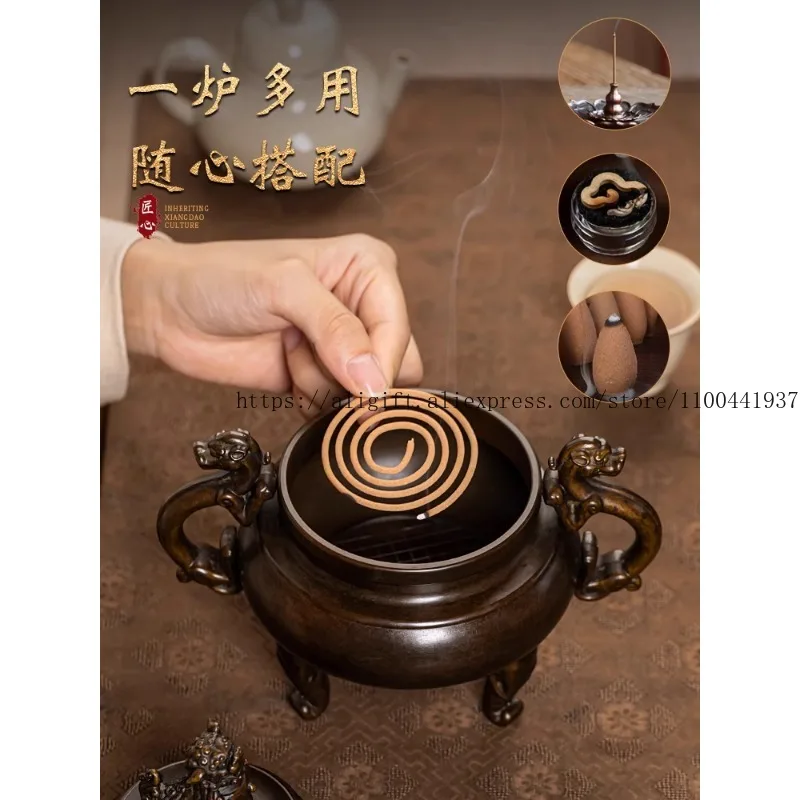 Su Gong Made Old Copper Incense Burner Retro Three-legged Burner Sandalwood Incense Seal Burner Entrance Pixiu Copper