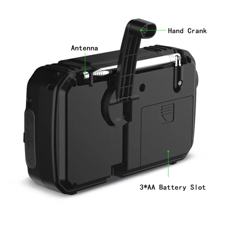 

B04C-Emergency Radio Solar Hand Crank Radio AM/FM Radio LED Flashlight SOS Alarm Power Bank Speaker
