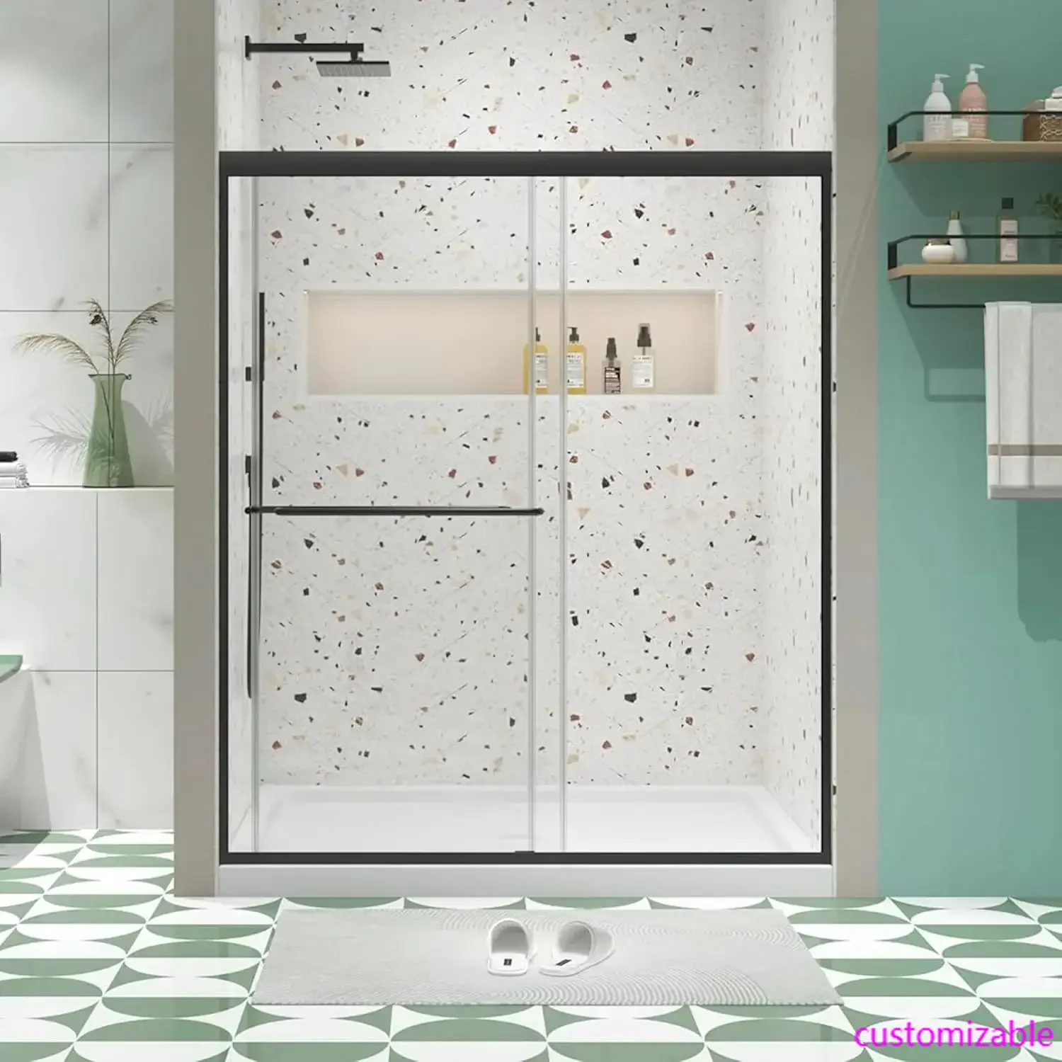 

Двойная раздвижная душевая дверь, 44–48 дюймов Ш x 70 дюймов В, полубезрамная стеклянная душевая дверь с прозрачным закаленным стеклом 1/4 дюйма