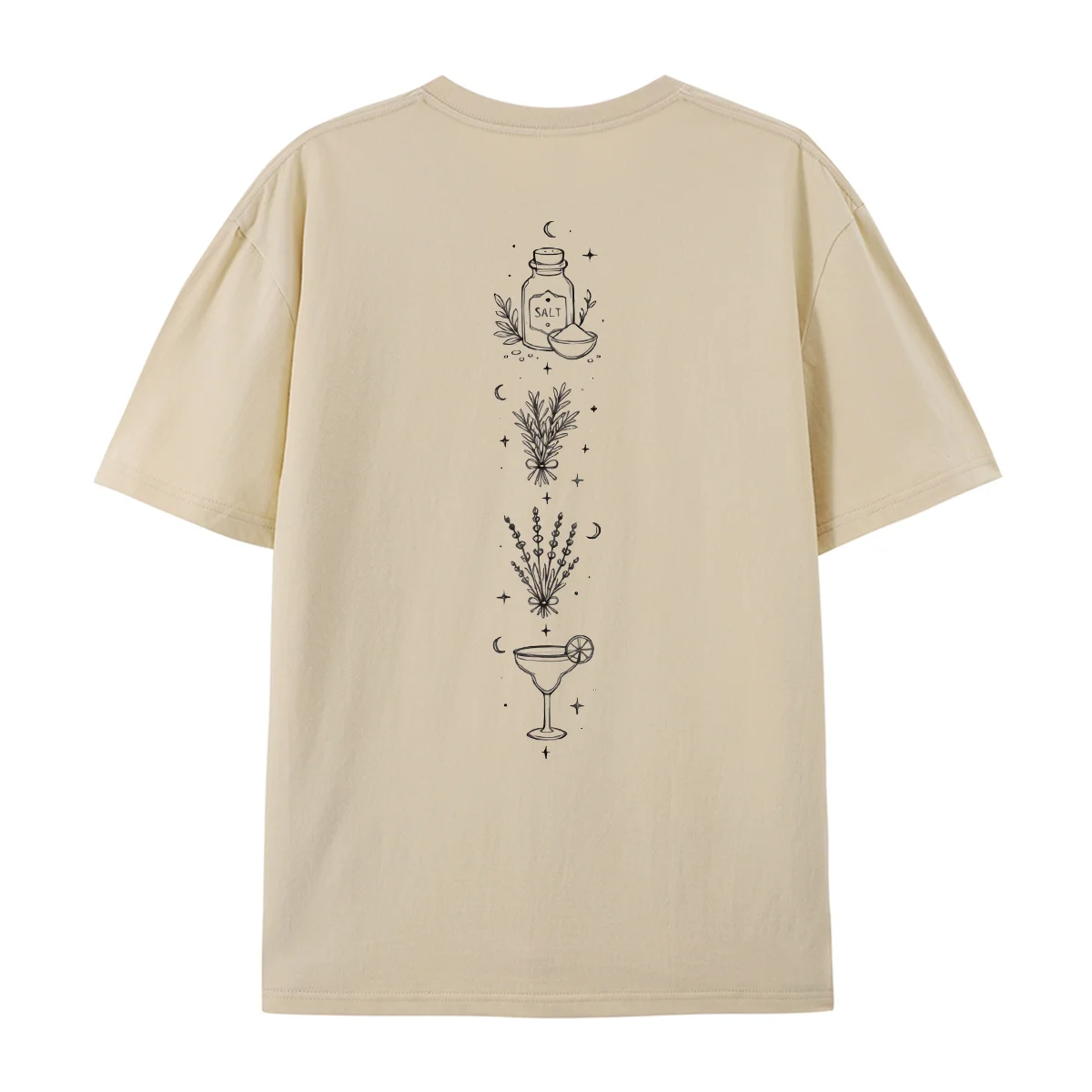 Minimalist Inspirational Text T-Shirt Fall In Love Whenever You Can Tee Back Line Art Graphic Shirt Salt Plant Moon Cocktail